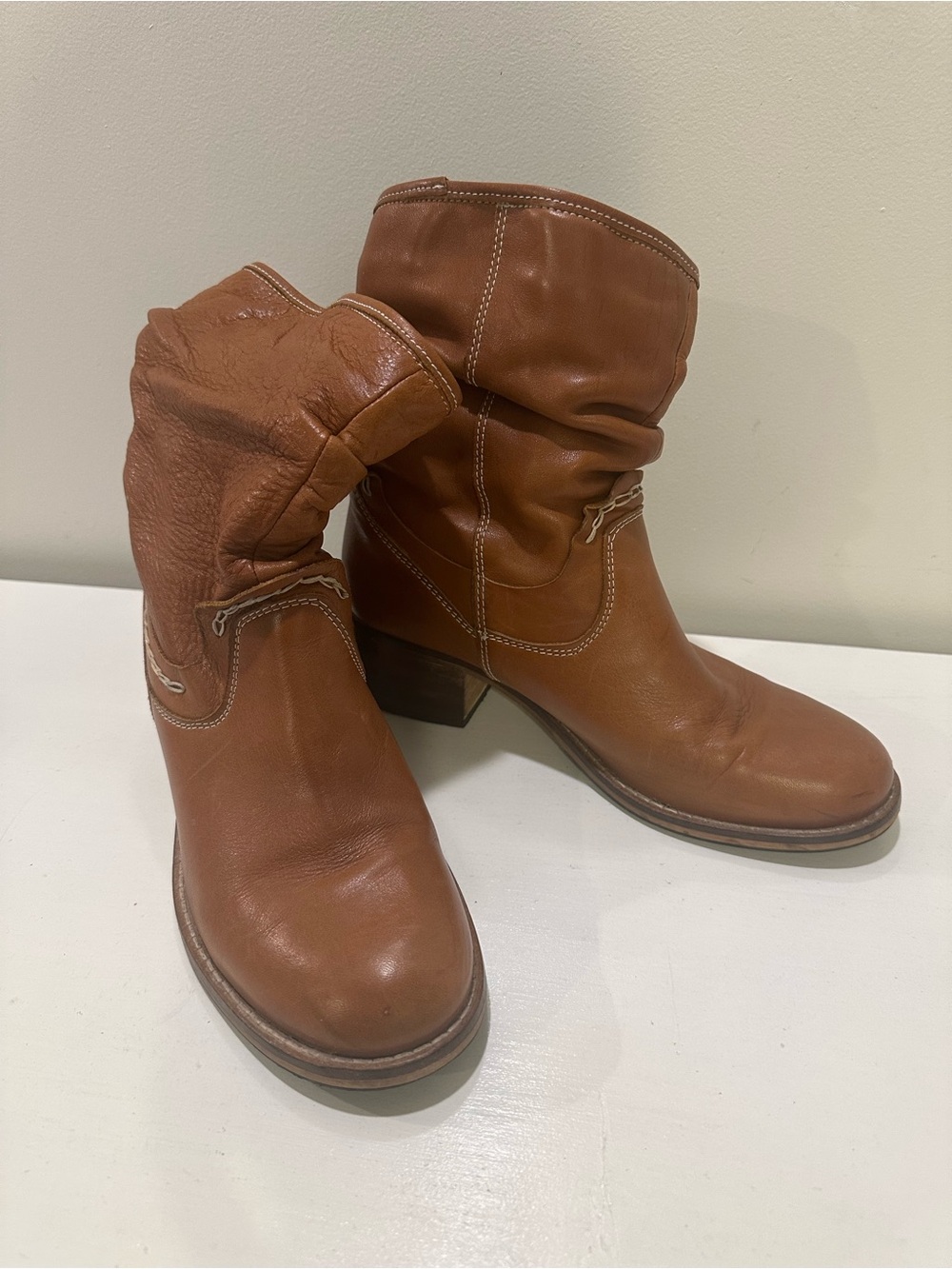 Brown Leather Slouchy Ankle Boots